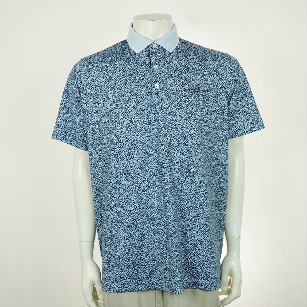 Puma Cobra Golf Polo Shirt Mens Large Blue Cheetah AOP Print Performance Blend